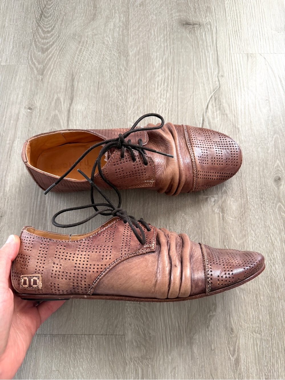 BED STU Rumba Scrunch Leather Oxfords Perforated Slingshot Brown 8